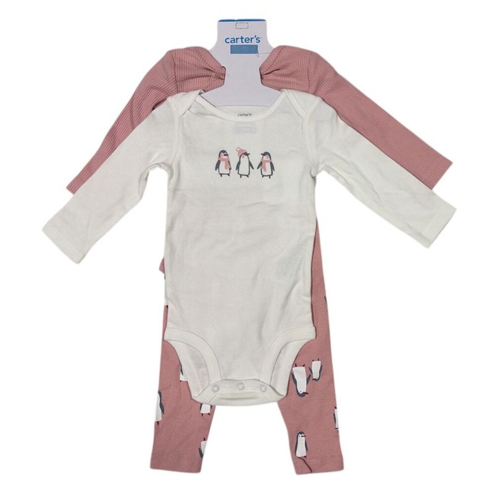 Carter's Girls Long Sleeve Bodysuit & Pant Set, 3 Piece - Pink